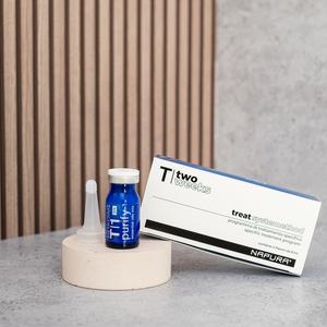 Fiole T1 Purify Post pentru eliminarea toxinelor și îmbunătățirea microcirculației cu Zinc PCA, extracte de mesteacăn și centella, uleiuri esențiale de eucalipt și rozmarin, 4 fiole a câte 8 ml.