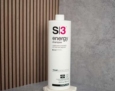 S3 Energy - Шампунь против выпадения для жирной кожи головы с биотином, цинком PCA и протеинами пшеницы, 1000 мл