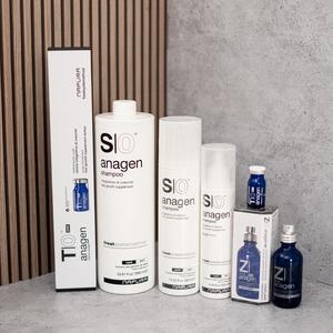 0| Anagen – prelungirea fazei anagene, împotriva alopeciei androgenice cu vitamina H (biotină), enzima SOD și extracte de palmier pitic târâtor.